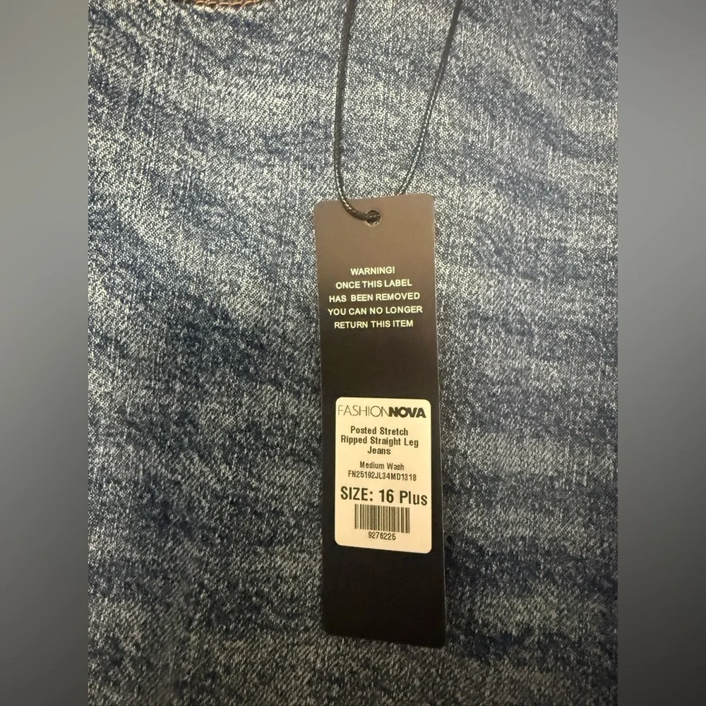Fashion Nova Posted Stretch Ripped Straight Leg Jeans - Medium Wash - Picture 3 of 4